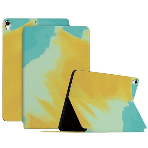 For iPad Air 10.5 inch (2019) / iPad Pro 10.5-inch (2017) Watercolor Pattern PU Leather Tablet Case Foldable Stand Auto Wake / Sleep Protective Cover - Yellow - 1