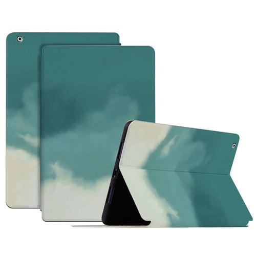 For iPad 2 / 3 / 4 9.7 inch Foldable Stand Tablet Case Watercolor Pattern PU Leather Auto Wake / Sleep Full Protection Cover - Green - 1