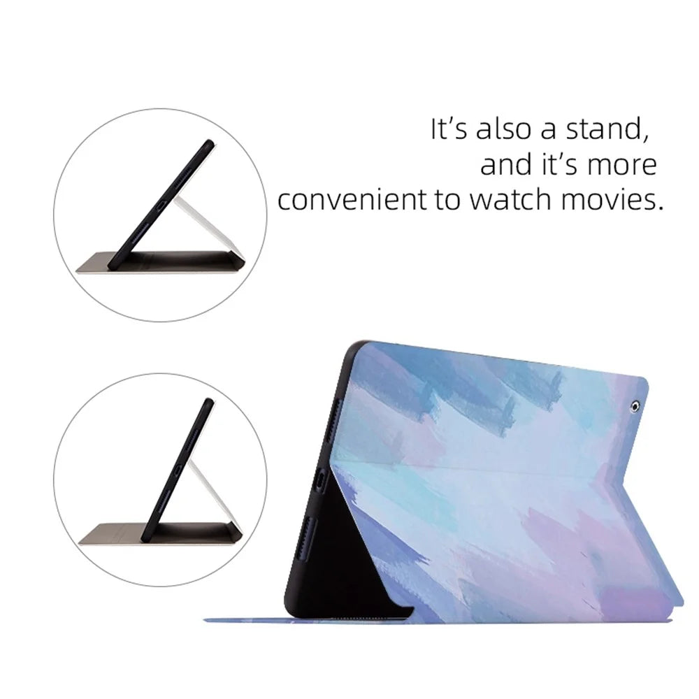 For iPad 2 / 3 / 4 9.7 inch Foldable Stand Tablet Case Watercolor Pattern PU Leather Auto Wake / Sleep Full Protection Cover - Green - 4