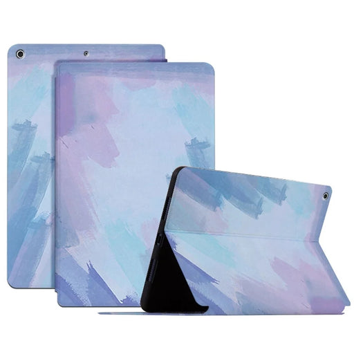 For iPad 10.2 (2021) / (2020) / (2019) Watercolor Pattern Stand Cover PU Leather Auto Wake / Sleep Tablet Case - Blue - 1