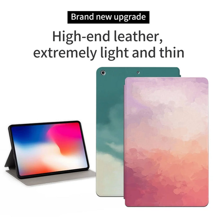 For iPad 10.2 (2021) / (2020) / (2019) Watercolor Pattern Stand Cover PU Leather Auto Wake / Sleep Tablet Case - Blue - 2