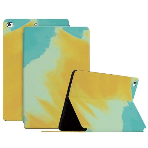 For iPad mini 4 / mini (2019) 7.9 inch Watercolor Patten Printing PU Leather Auto Wake / Sleep Shell Folio Stand Protective Cover - Autumn Yellow - 1
