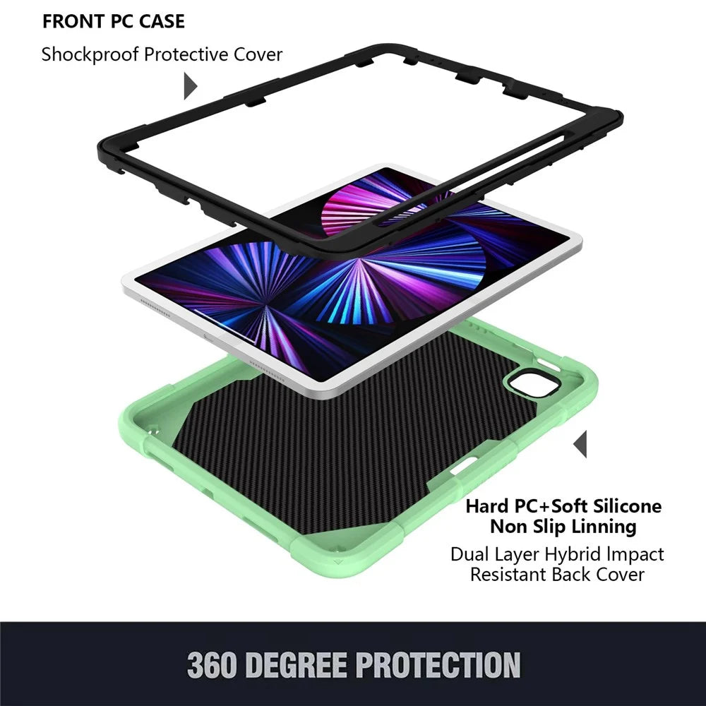 For iPad Pro 11 (2022) / (2021) / (2020) / (2018) / iPad Air (2022) / (2020) Butterfly Shape Kickstand Tablet Case Silicone + PC Shockproof Cover with Shoulder Strap - Matcha Green - 2
