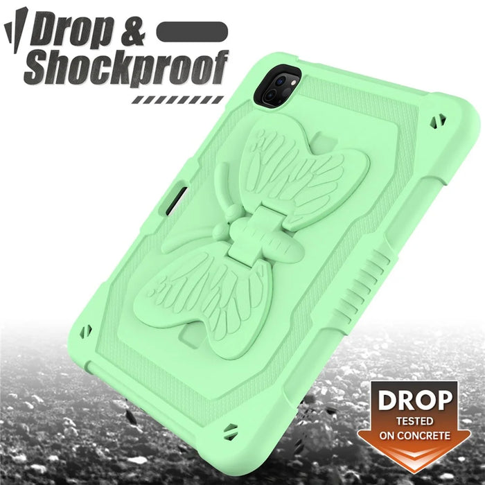For iPad Pro 11 (2022) / (2021) / (2020) / (2018) / iPad Air (2022) / (2020) Butterfly Shape Kickstand Tablet Case Silicone + PC Shockproof Cover with Shoulder Strap - Matcha Green - 5