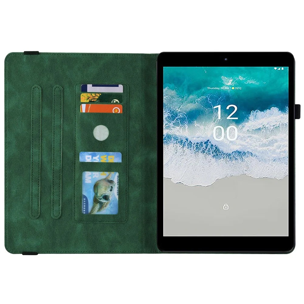 For Nokia T10 Imprinting Butterfly Flower Pattern Tablet Case PU Leather + TPU Anti-scratch Stand Card Holder Shell - Green - 2