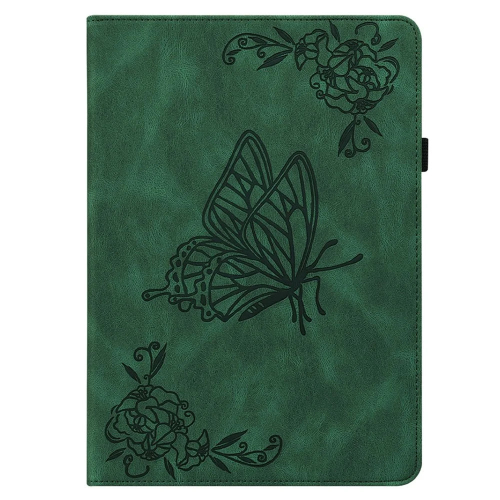 For Nokia T10 Imprinting Butterfly Flower Pattern Tablet Case PU Leather + TPU Anti-scratch Stand Card Holder Shell - Green - 6