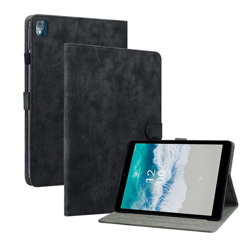 For Nokia T10 Card Slot PU Leather+TPU Anti-scratch Tablet Case Cute Tiger Pattern Imprinted Flip Cover with Adjustable Stand - Black - 1