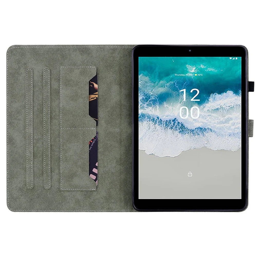 For Nokia T10 Card Slot PU Leather+TPU Anti-scratch Tablet Case Cute Tiger Pattern Imprinted Flip Cover with Adjustable Stand - Black - 3