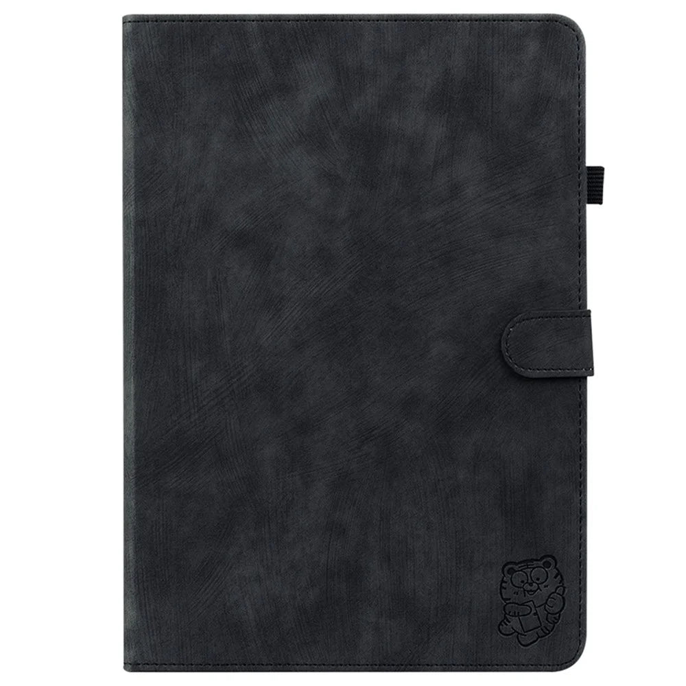 For Nokia T10 Card Slot PU Leather+TPU Anti-scratch Tablet Case Cute Tiger Pattern Imprinted Flip Cover with Adjustable Stand - Black - 5