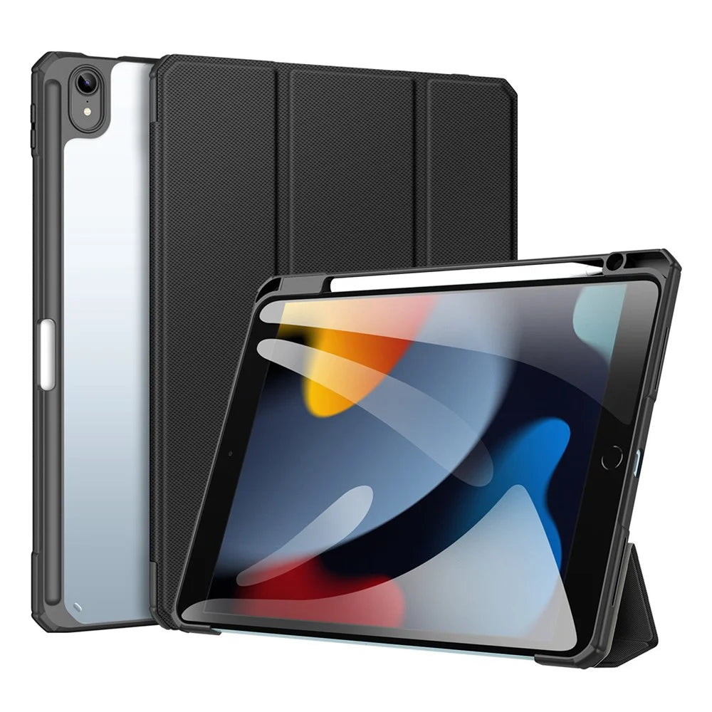 DUX DUCIS TOBY Series For Apple iPad (2025) / 10.9 (2022) TPU+PC+Leather Case Three-Fold Stand Tablet Cover with Pen Slot - Black - 1