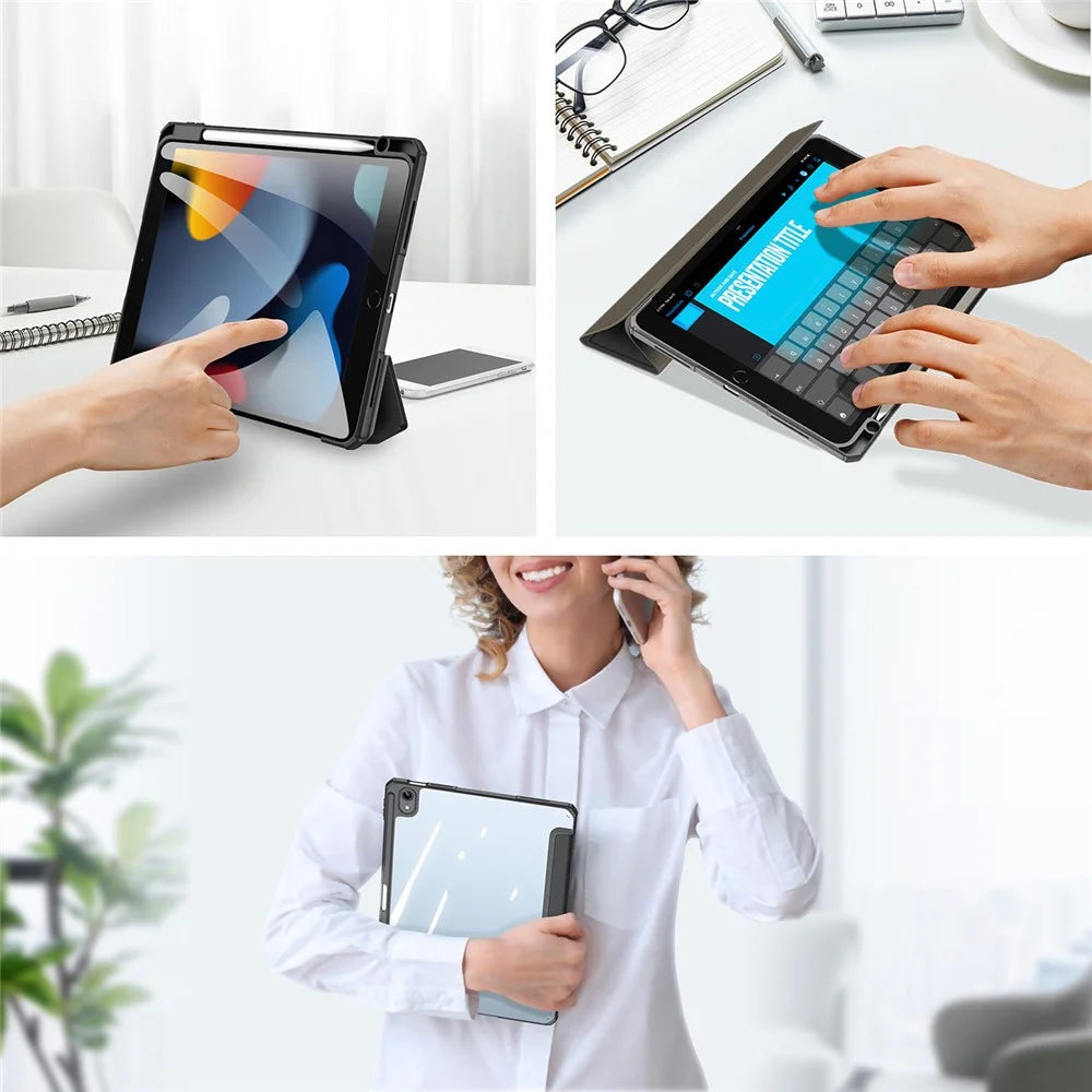 DUX DUCIS TOBY Series For Apple iPad (2025) / 10.9 (2022) TPU+PC+Leather Case Three-Fold Stand Tablet Cover with Pen Slot - Black - 4