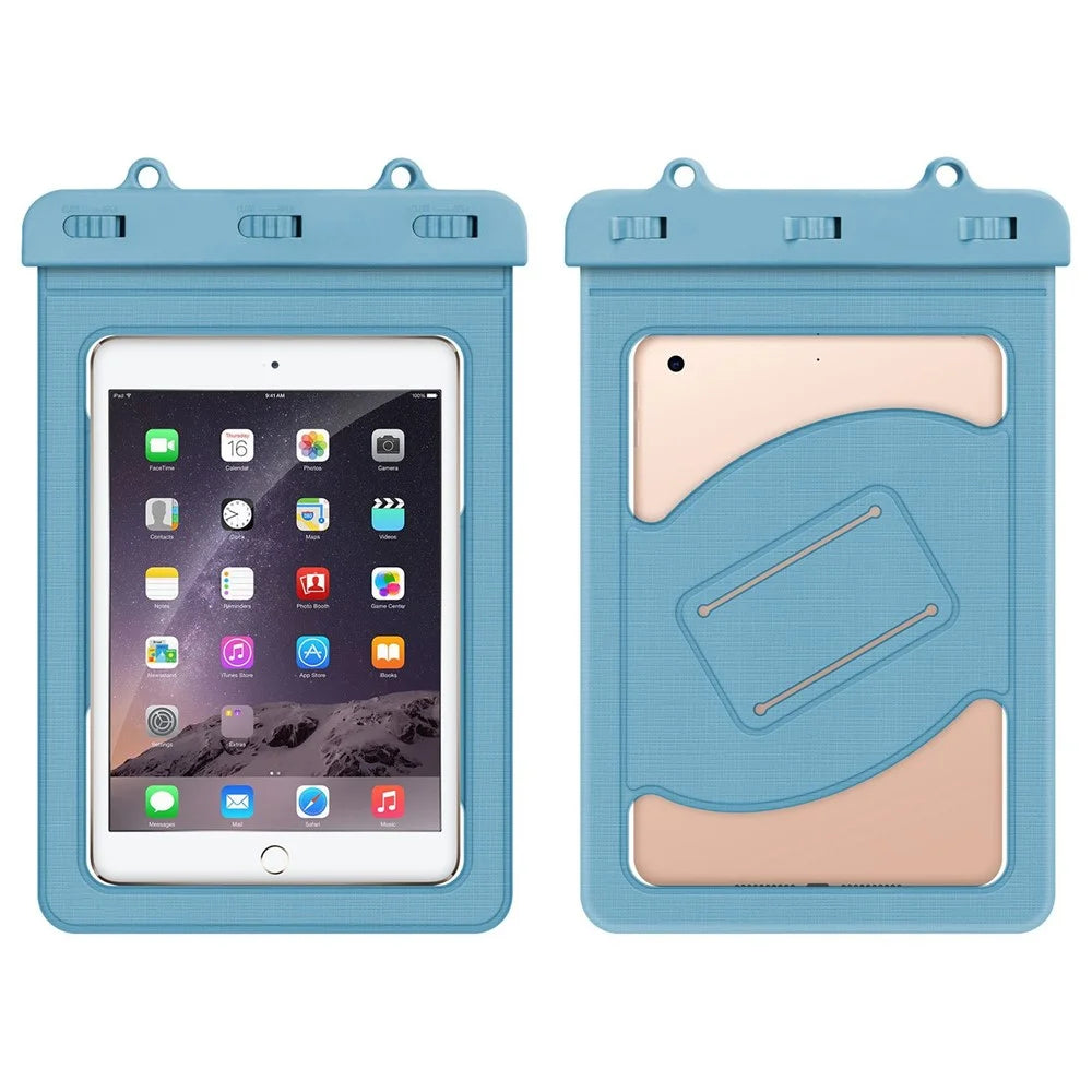 Universal Waterproof Bag for Tablets Below 9 inches, IPX8 30m Underwater Screen Touch Transparent PVC Tablet Case Pouch with Lanyard - Grey Blue - 1