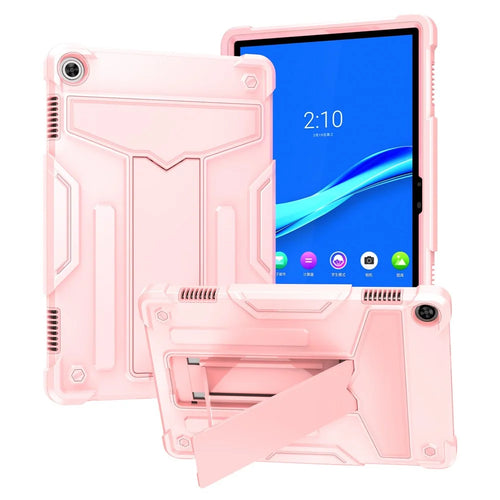 For Lenovo Tab M10 (Gen 3) TB-328FU / TB-328XU Protective Case T-Shaped Kickstand Shockproof PC + Silicone Tablet Cover - Rose Gold - 1