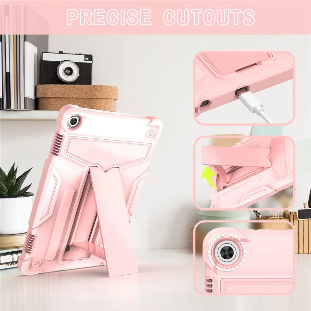 For Lenovo Tab M10 (Gen 3) TB-328FU / TB-328XU Protective Case T-Shaped Kickstand Shockproof PC + Silicone Tablet Cover - Rose Gold - 3