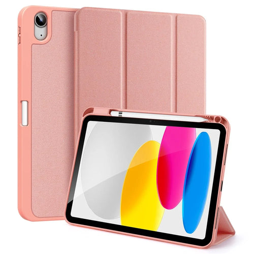 DUX DUCIS Domo Series For iPad (2025) / iPad 10.9 (2022) Case Tri-Fold Stand PU Leather Tablet Cover with Pen Slot - Pink - 1
