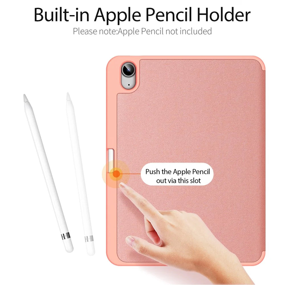 DUX DUCIS Domo Series For iPad (2025) / iPad 10.9 (2022) Case Tri-Fold Stand PU Leather Tablet Cover with Pen Slot - Pink - 2