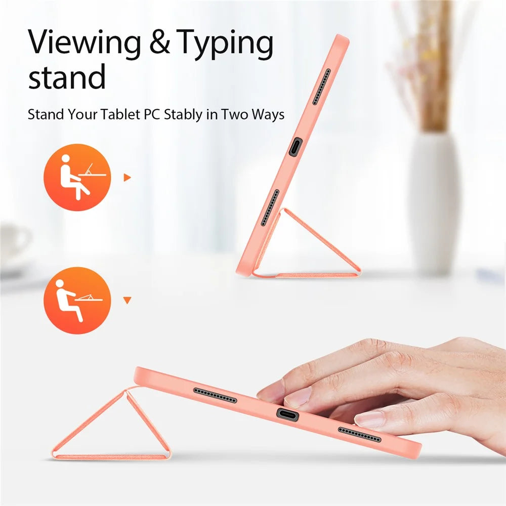 DUX DUCIS Domo Series For iPad (2025) / iPad 10.9 (2022) Case Tri-Fold Stand PU Leather Tablet Cover with Pen Slot - Pink - 3