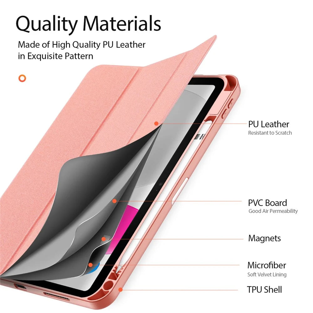 DUX DUCIS Domo Series For iPad (2025) / iPad 10.9 (2022) Case Tri-Fold Stand PU Leather Tablet Cover with Pen Slot - Pink - 6
