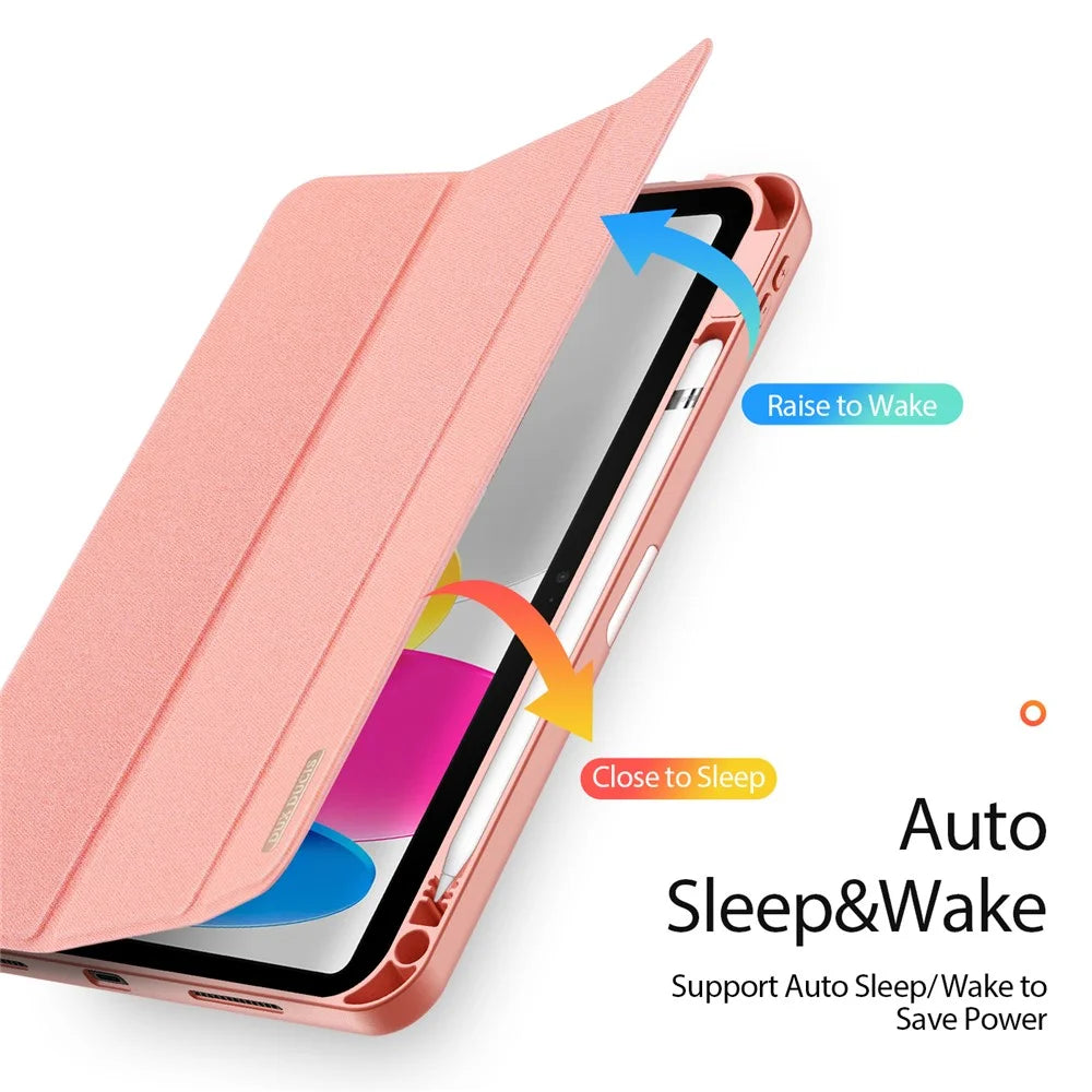 DUX DUCIS Domo Series For iPad (2025) / iPad 10.9 (2022) Case Tri-Fold Stand PU Leather Tablet Cover with Pen Slot - Pink - 7