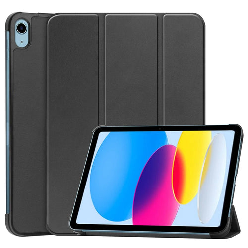 For iPad (2025) / 10.9 (2022) PU Leather Tablet Case Anti-drop Tri-Fold Stand Slim Protective Cover - Black - 1