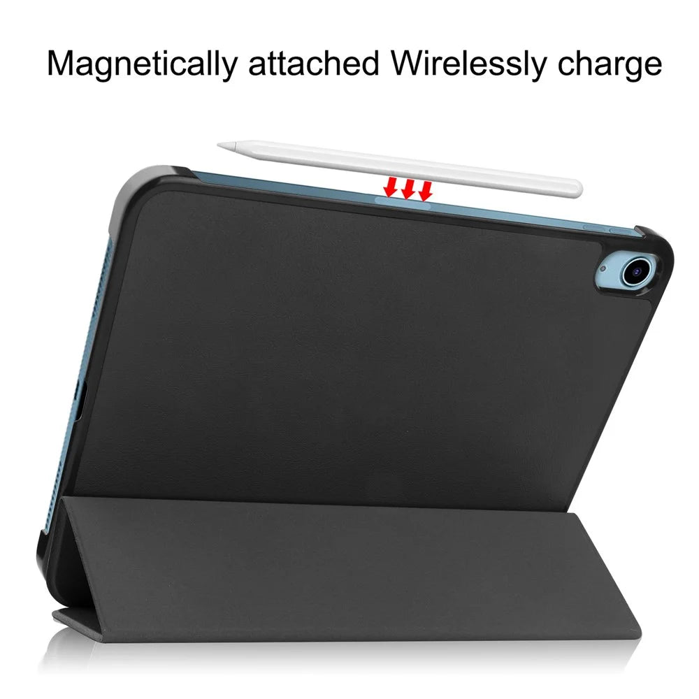 For iPad (2025) / 10.9 (2022) PU Leather Tablet Case Anti-drop Tri-Fold Stand Slim Protective Cover - Black - 5