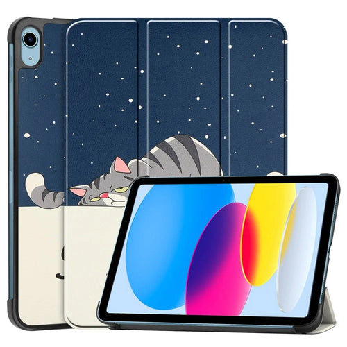 For iPad (2025) / 10.9 (2022) Tri-Fold Stand Case Pattern Printing Folio Flip PU Leather Tablet Cover - Cat - 1