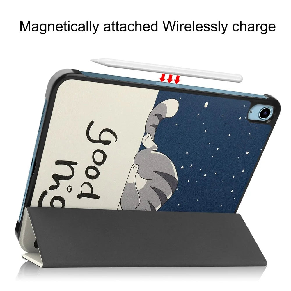 For iPad (2025) / 10.9 (2022) Tri-Fold Stand Case Pattern Printing Folio Flip PU Leather Tablet Cover - Cat - 5