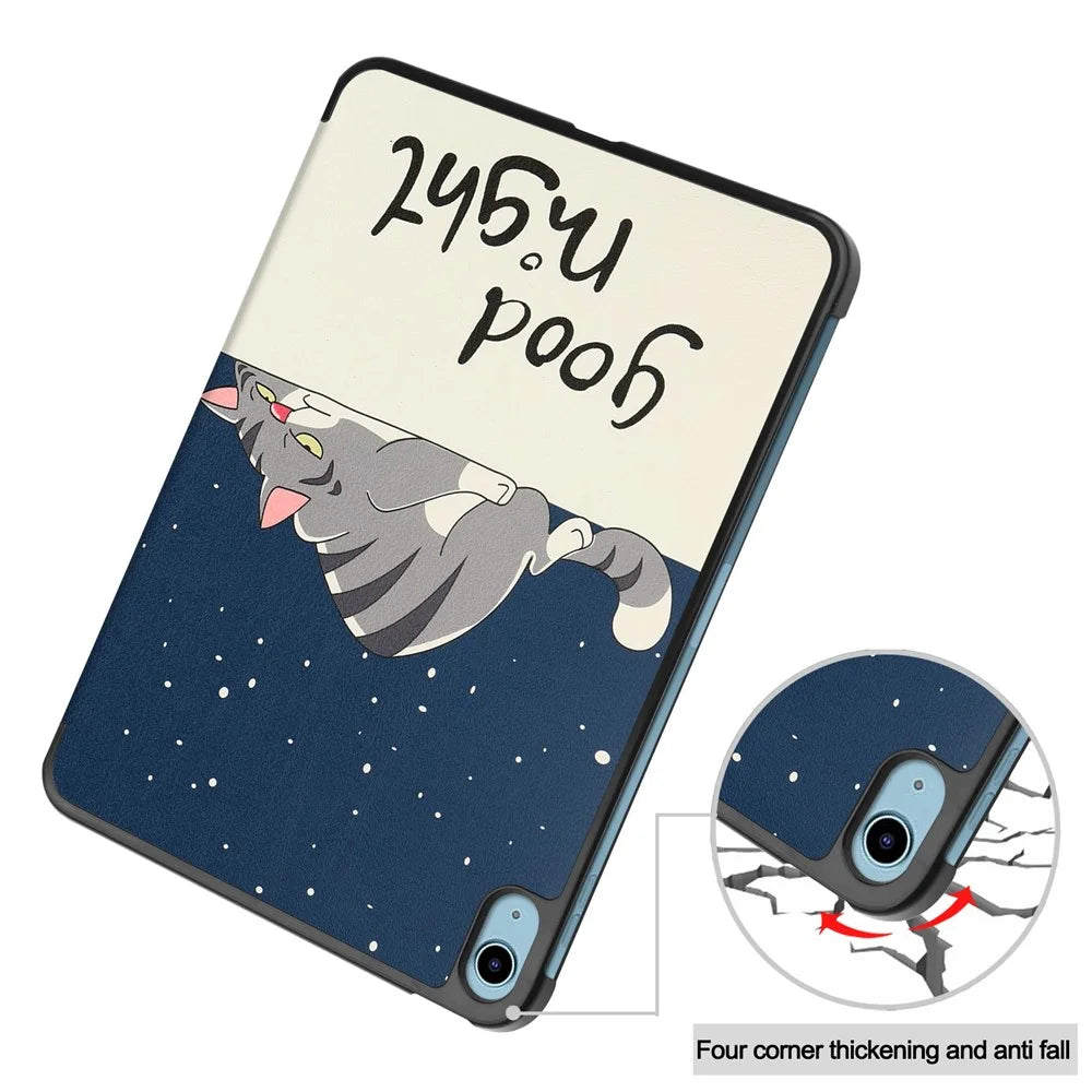 For iPad (2025) / 10.9 (2022) Tri-Fold Stand Case Pattern Printing Folio Flip PU Leather Tablet Cover - Cat - 6