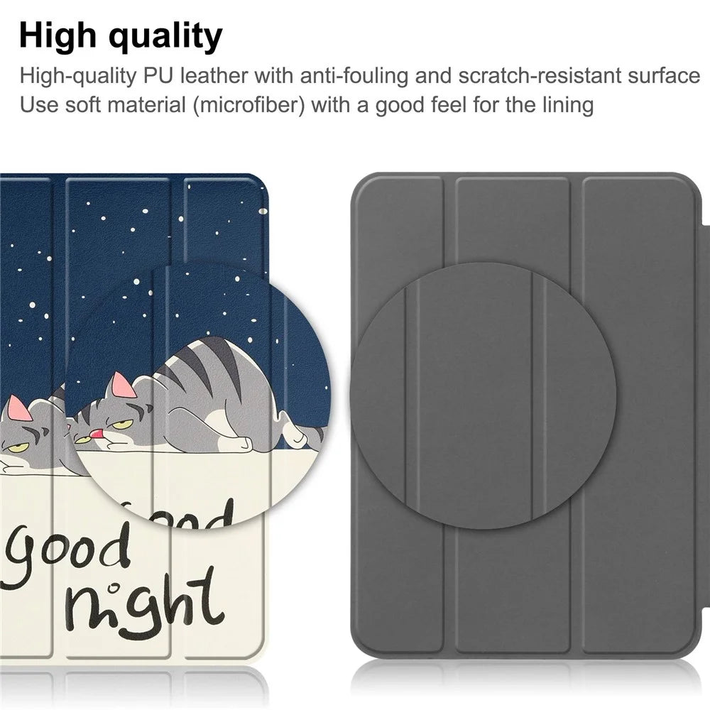 For iPad (2025) / 10.9 (2022) Tri-Fold Stand Case Pattern Printing Folio Flip PU Leather Tablet Cover - Cat - 7