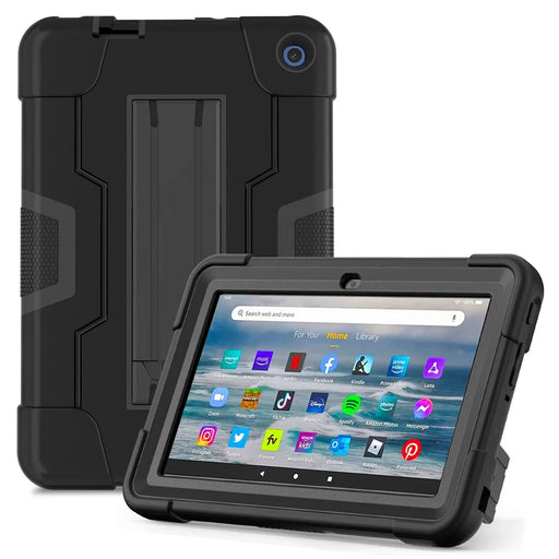 For Amazon Fire 7 (2022) Robot Style Silicone + PC Tablet Case Color Contrast Drop-proof Kickstand Protective Case - Black - 1