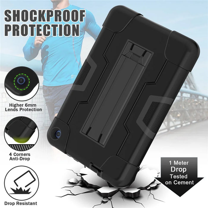 For Amazon Fire 7 (2022) Robot Style Silicone + PC Tablet Case Color Contrast Drop-proof Kickstand Protective Case - Black - 6