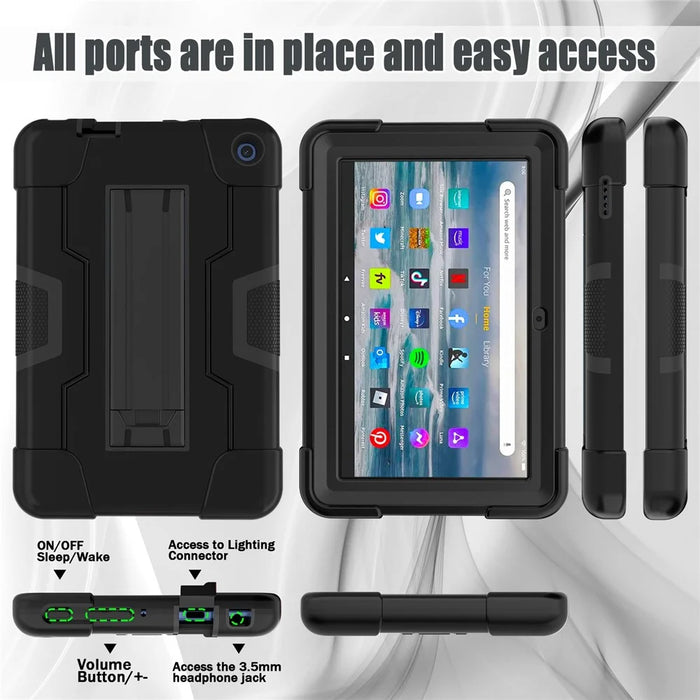 For Amazon Fire 7 (2022) Robot Style Silicone + PC Tablet Case Color Contrast Drop-proof Kickstand Protective Case - Black - 7