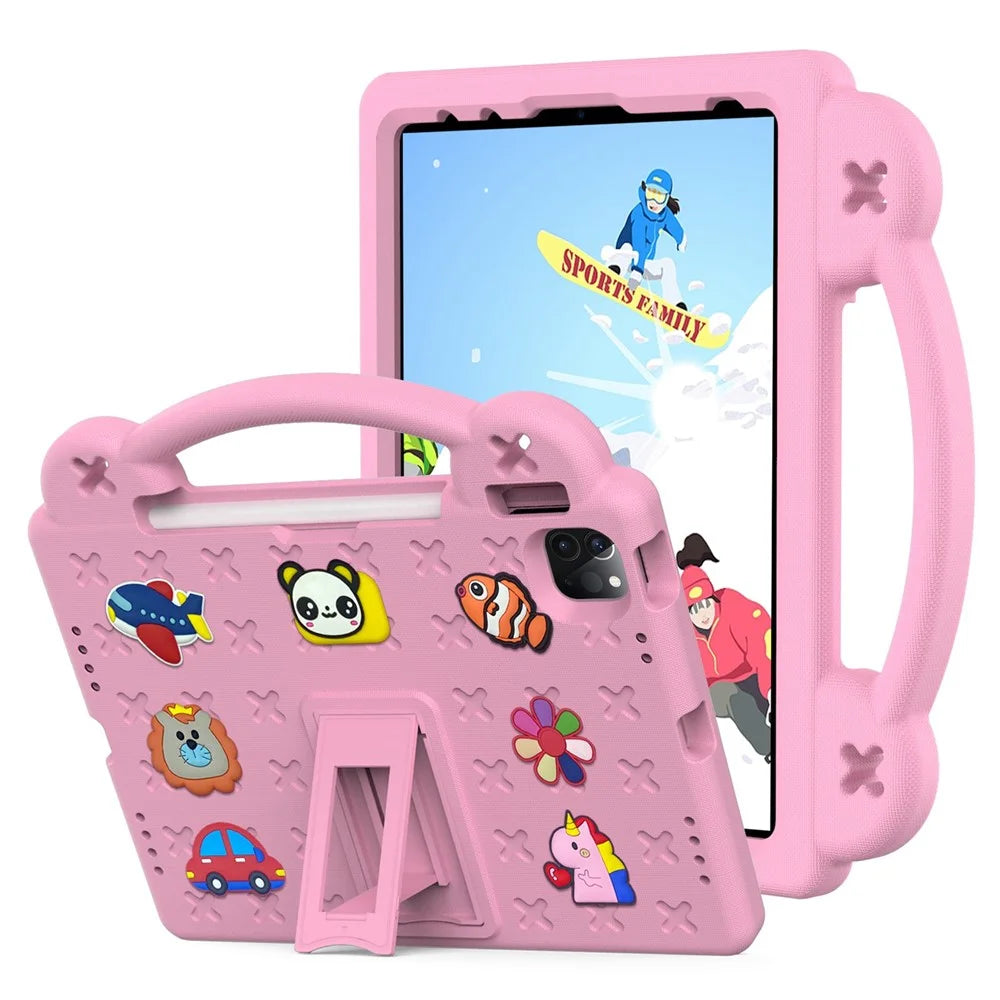 For iPad Pro 11 (2022) / (2021) / (2020) / (2018) / iPad Air (2022) / (2020) Hand Grip EVA Case Shockproof Kickstand Tablet Protective Cover - Pink - 1