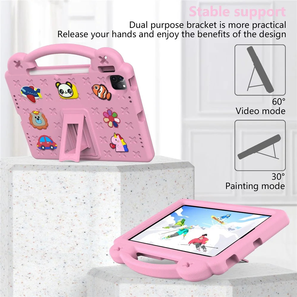 For iPad Pro 11 (2022) / (2021) / (2020) / (2018) / iPad Air (2022) / (2020) Hand Grip EVA Case Shockproof Kickstand Tablet Protective Cover - Pink - 3