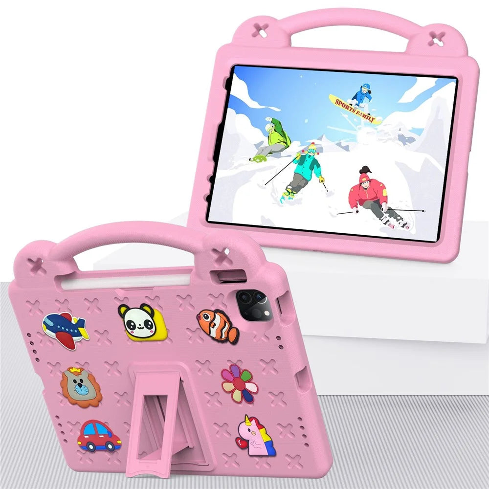 For iPad Pro 11 (2022) / (2021) / (2020) / (2018) / iPad Air (2022) / (2020) Hand Grip EVA Case Shockproof Kickstand Tablet Protective Cover - Pink - 4