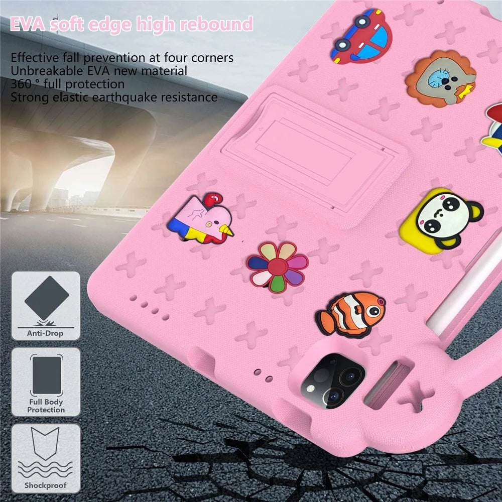For iPad Pro 11 (2022) / (2021) / (2020) / (2018) / iPad Air (2022) / (2020) Hand Grip EVA Case Shockproof Kickstand Tablet Protective Cover - Pink - 6