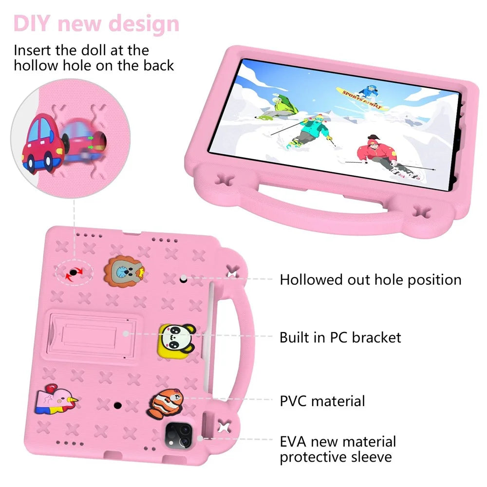 For iPad Pro 11 (2022) / (2021) / (2020) / (2018) / iPad Air (2022) / (2020) Hand Grip EVA Case Shockproof Kickstand Tablet Protective Cover - Pink - 7