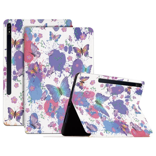 For Samsung Galaxy Tab S7 / Tab S8 Anti-drop Folio Flip Cover Butterfly Printed PU Leather Tablet Case Auto Wake / Sleep Stand Case - Brilliant Butterfly - 1