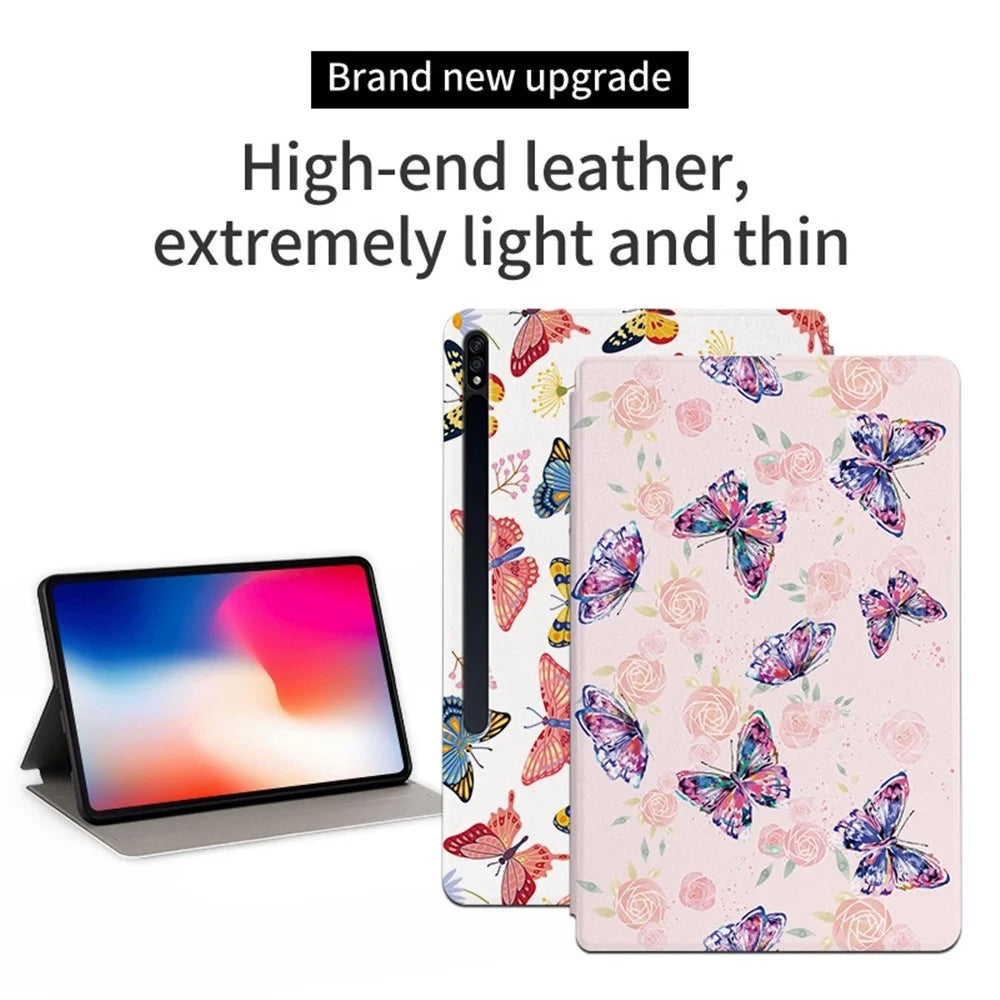 For Samsung Galaxy Tab S7 / Tab S8 Anti-drop Folio Flip Cover Butterfly Printed PU Leather Tablet Case Auto Wake / Sleep Stand Case - Brilliant Butterfly - 2