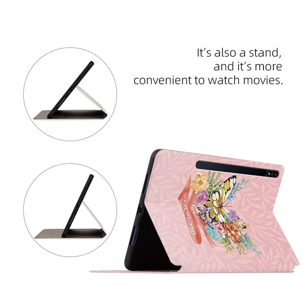 For Samsung Galaxy Tab S7 / Tab S8 Anti-drop Folio Flip Cover Butterfly Printed PU Leather Tablet Case Auto Wake / Sleep Stand Case - Brilliant Butterfly - 4