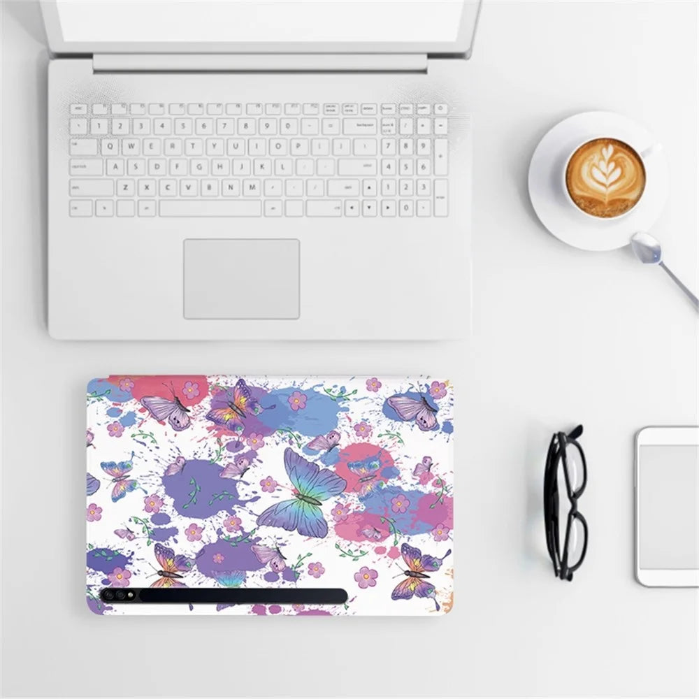 For Samsung Galaxy Tab S7 / Tab S8 Anti-drop Folio Flip Cover Butterfly Printed PU Leather Tablet Case Auto Wake / Sleep Stand Case - Brilliant Butterfly - 6