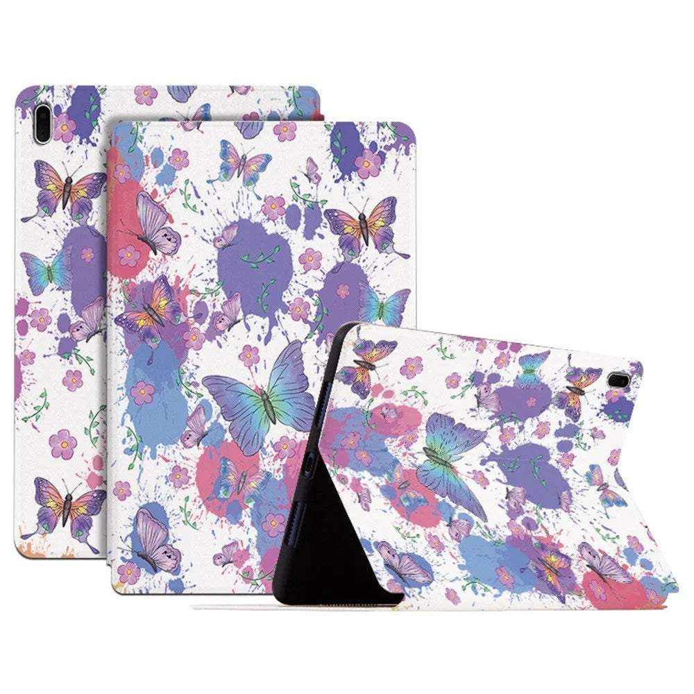 For Samsung Galaxy Tab S7 FE / Tab S7+ / Tab S8+ Shockproof Case Butterfly Printed PU Leather Tablet Cover Protective Stand Case with Auto Wake / Sleep - Brilliant Butterfly - 1