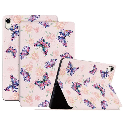 Butterfly Printed PU Leather Case for iPad mini (2024) / mini (2021) Anti-Fall Folio Flip Cover Shockproof Tablet Stand Case - Rose Butterfly - 1