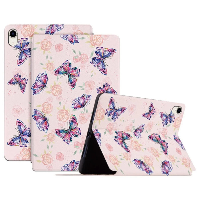 Butterfly Printed PU Leather Case for iPad mini (2024) / mini (2021) Anti-Fall Folio Flip Cover Shockproof Tablet Stand Case - Rose Butterfly - 1