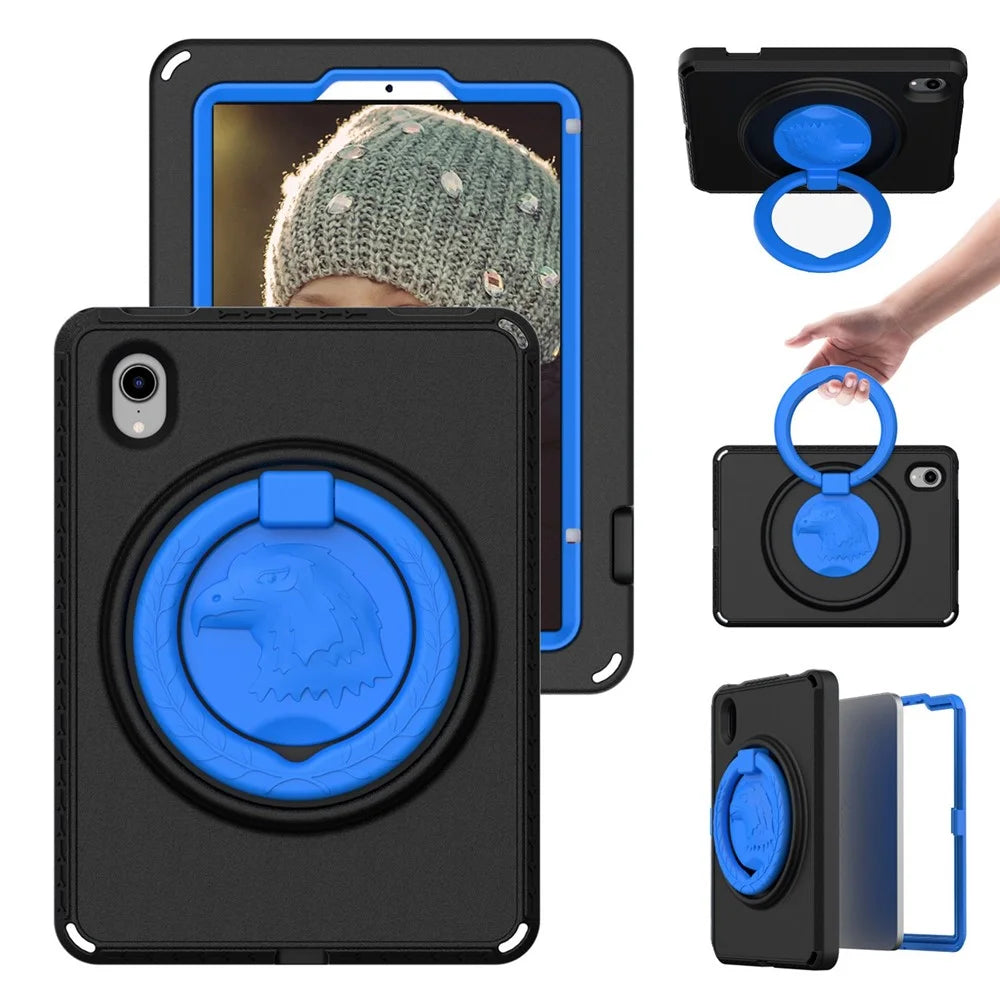 For iPad mini (2024) / mini (2021) Portable EVA Case with Shoulder Strap / Waterproof Screen Protector Shockproof Tablet Kickstand Case - Black - 1