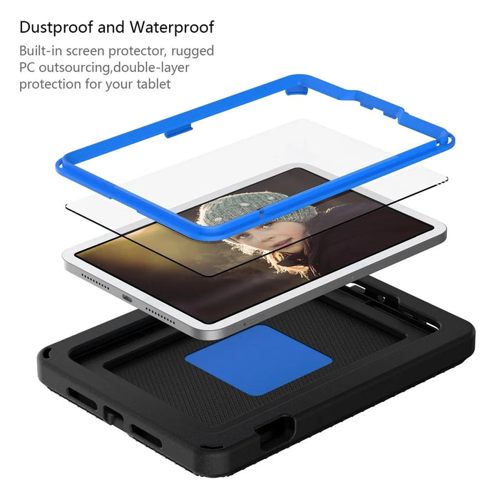 For iPad mini (2024) / mini (2021) Portable EVA Case with Shoulder Strap / Waterproof Screen Protector Shockproof Tablet Kickstand Case - Black - 4