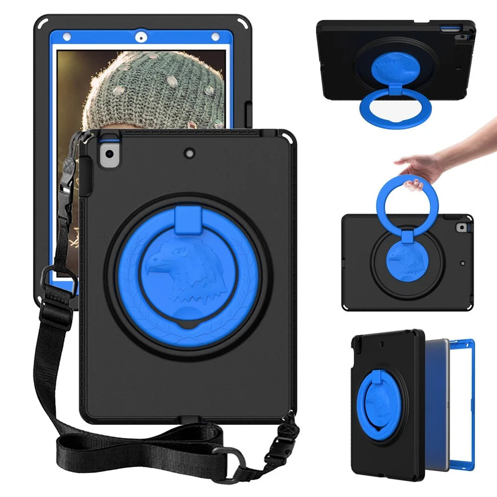For iPad 10.2 (2019) / (2021) / (2020)  /  Air 10.5 inch (2019) Anti-scratch EVA Case with Shoulder Strap / Waterproof Screen Protector Shockproof Cover Portable Tablet Case - Black - 1