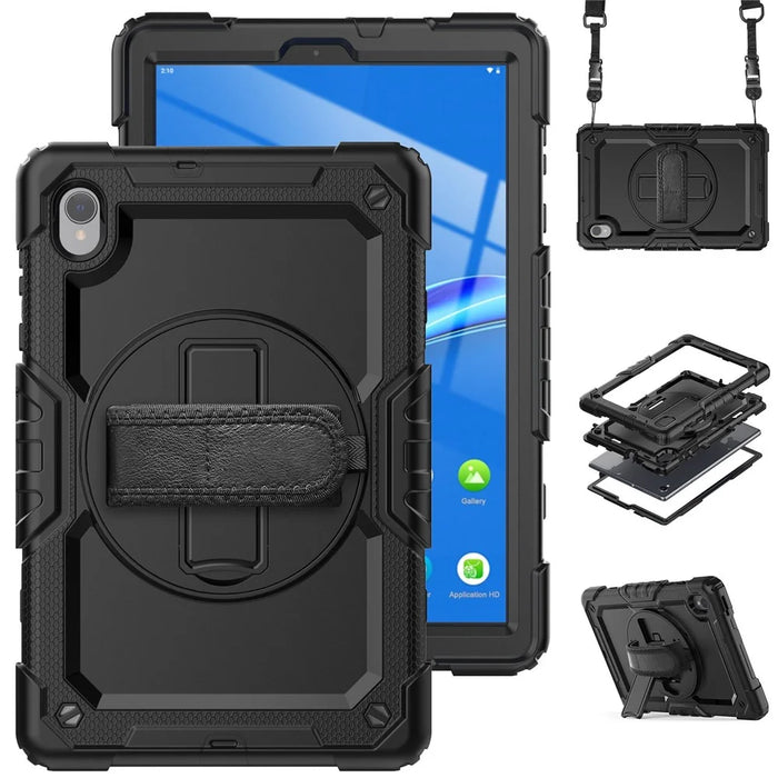 For Lenovo M10 Plus / Tab K10 / M10 FHD Plus 2nd Gen / Smart Tab M10 FHD Plus Silicone+PC Tablet Case Hand Strap Kickstand Shockproof Cover with Shoulder Strap - Black - 1