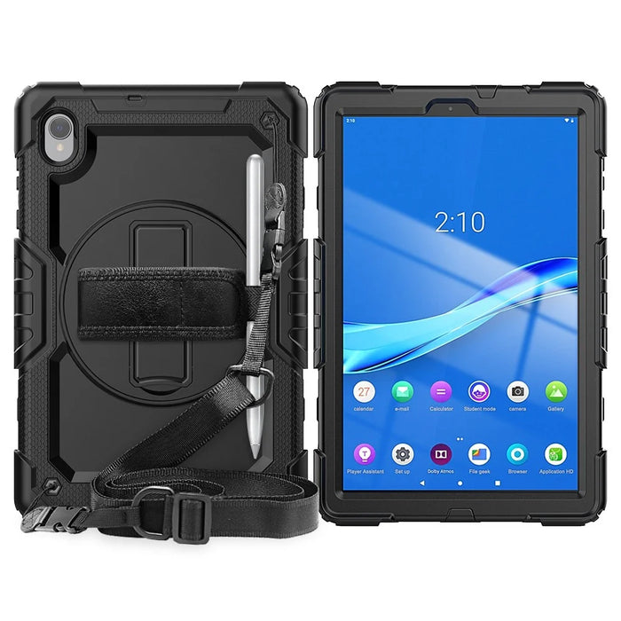 For Lenovo M10 Plus / Tab K10 / M10 FHD Plus 2nd Gen / Smart Tab M10 FHD Plus Silicone+PC Tablet Case Hand Strap Kickstand Shockproof Cover with Shoulder Strap - Black - 2
