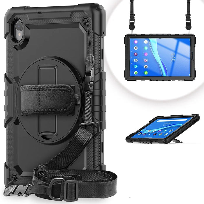 For Lenovo M10 Plus / Tab K10 / M10 FHD Plus 2nd Gen / Smart Tab M10 FHD Plus Silicone+PC Tablet Case Hand Strap Kickstand Shockproof Cover with Shoulder Strap - Black - 3